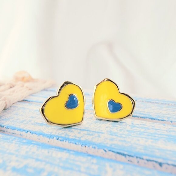 S925 Silver needle Summer studs Yellow and blue colorful Enamel earrings summer - Picture 3 of 5